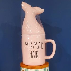 Rae Dunn "MERMAID HAIR DON'T CARE" coffee/tea mug with topper